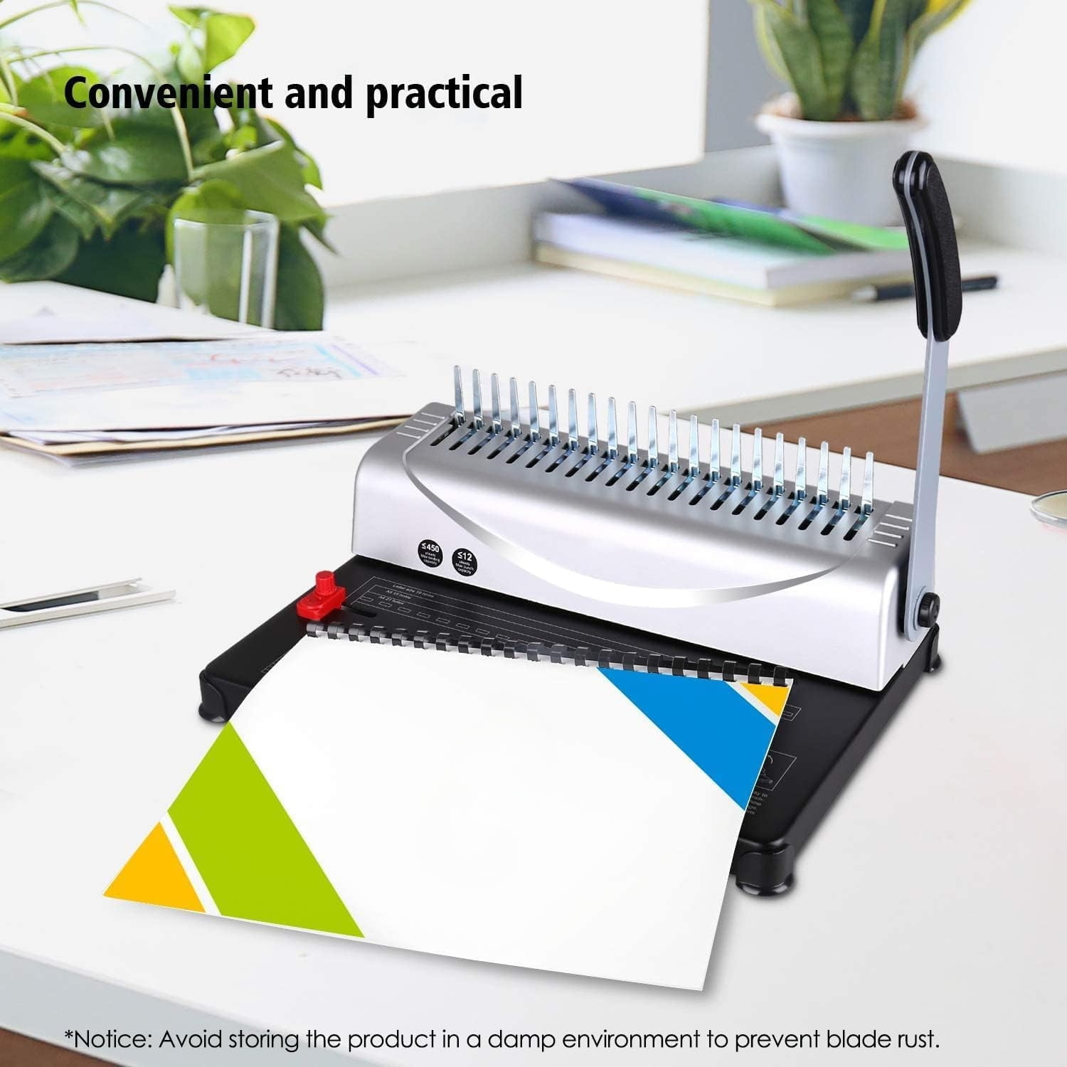 Binding Machine, 21-Hole, 450 Sheets, Comb Binding Machines with 1 Box Comb Bindings Spines