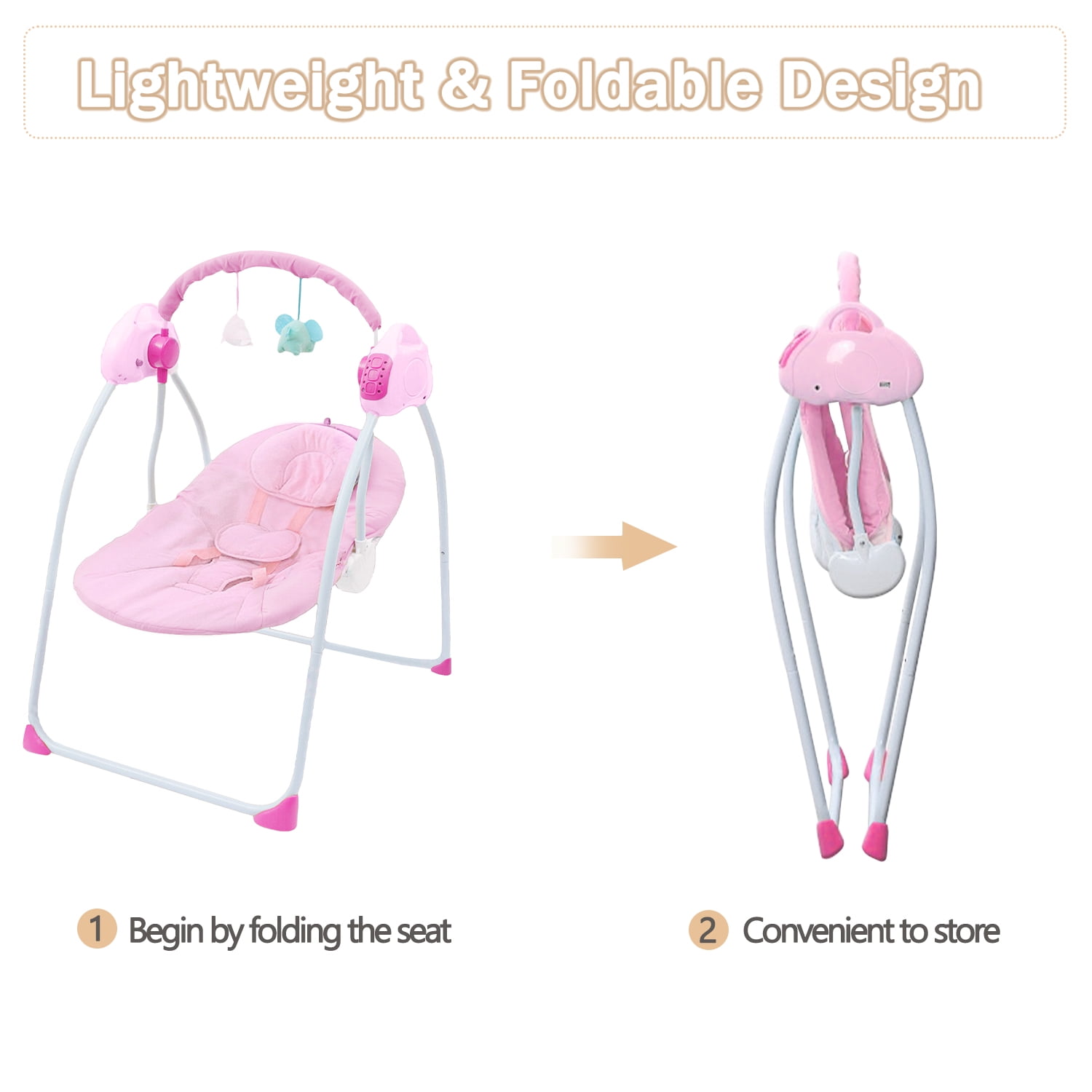 KFeng Baby Swing for Newborns-Electric Motorized Infant Swing, Bluetooth Music,Remote , Pink