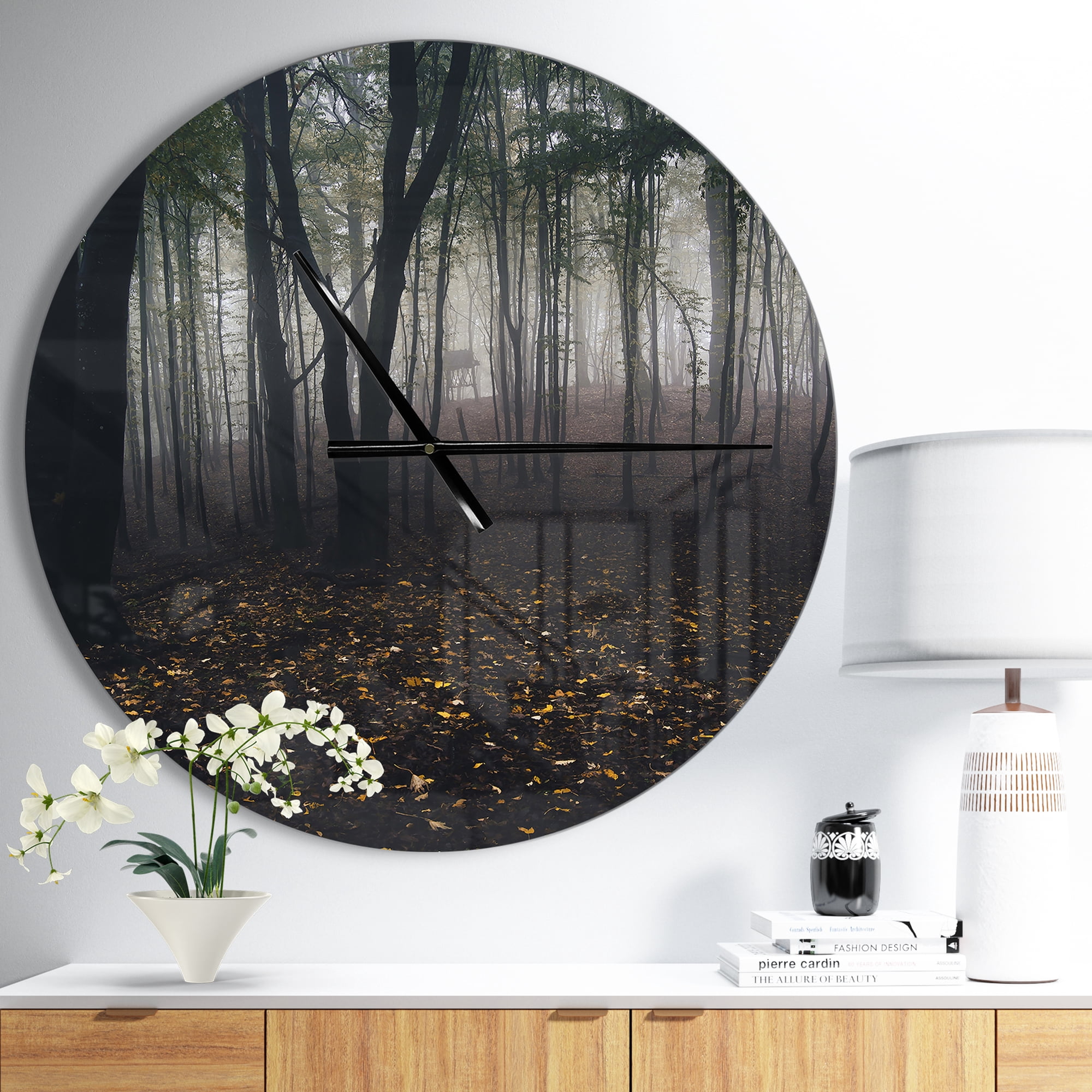 Designart 'Dark Spooky Misty Wild Forest ' Modern Wall Clock