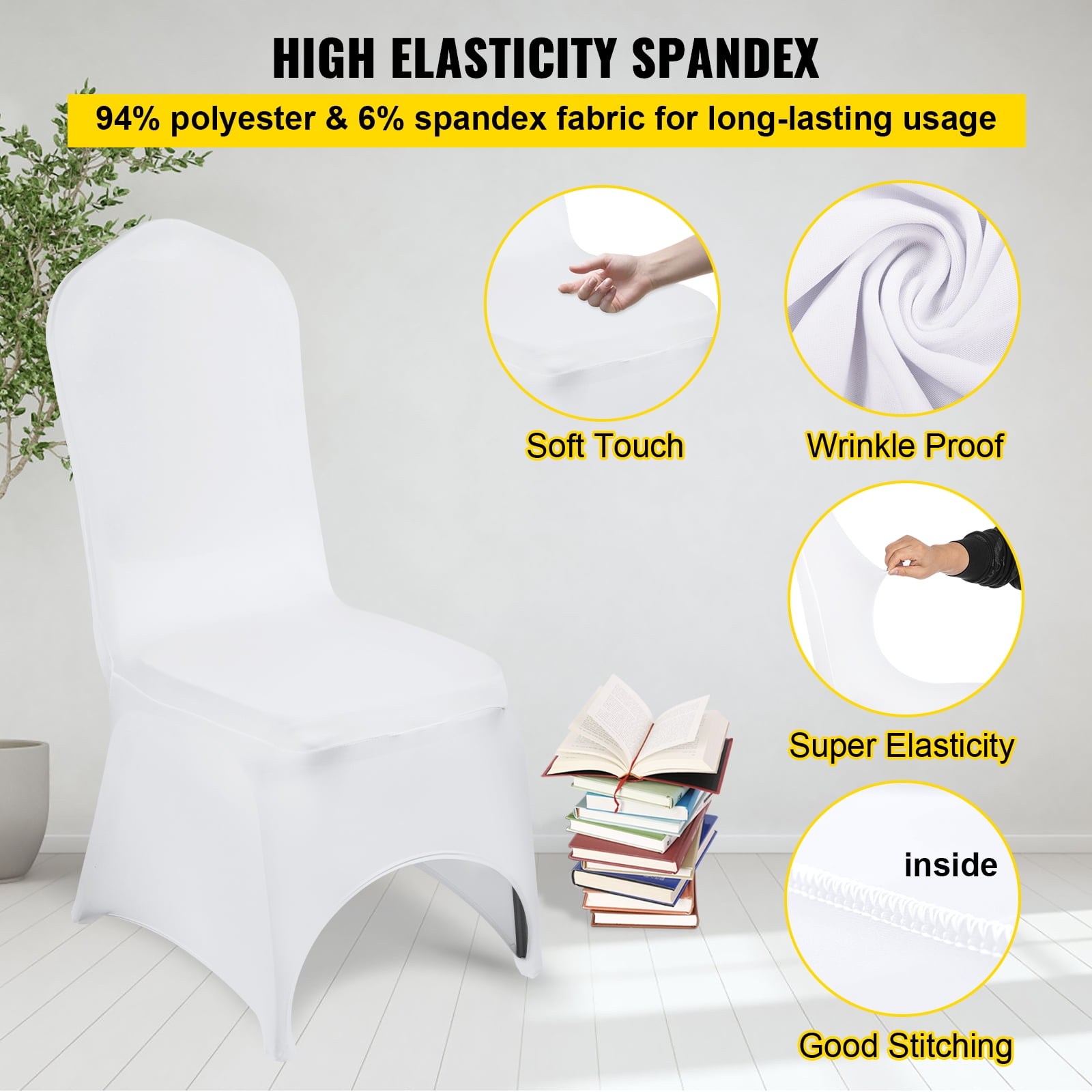 VEVORbrand 100 PCS White Chair Covers Spandex Chair Covers for Arched Front Universial Stretch Chair Covers for Wedding Banquet Party Event