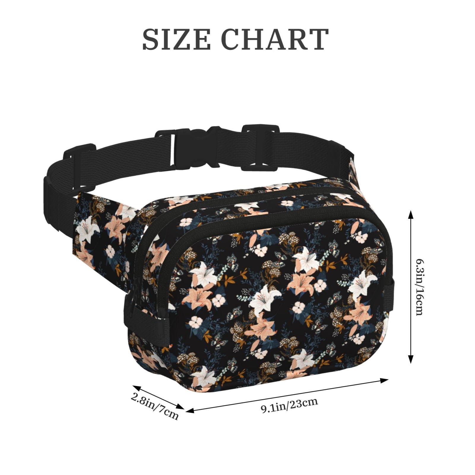 Picia Lilies Flowers Print Square Double-Layer Waist Bag Mini Adjustable Waist Belt Bag Exercise Running Travel Hiking