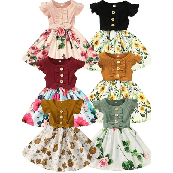 WIBACKER Toddler and Little Girl Summer Floral Dress Kids Girls Casual Swing Sundress