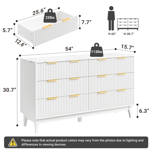 ELYKEN Modern 54'' W 6 - Drawer Dresser with Faux Marble Top and