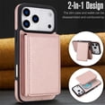 thumbnail image 3 of Leather For iPhone 17 Pro Case With  2-in-1 Pop-up Card Holder, Wallet Case For Women Men With RFID Blocking, Durable Leather Kickstand Magnetic Clasp Shockproof Phone Case,Rose gold, 3 of 8
