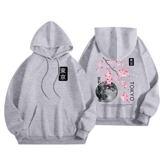 YAYUBA Women's Graphic Hoodies Japanese Hoodie Top Oversized Long Sleeve Anime Pullovers Sweatshirts Size S, Grey