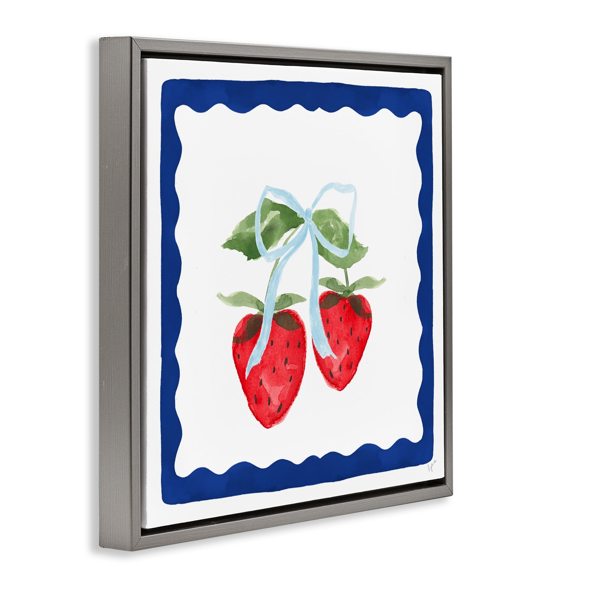 Stupell Industries Summer Bordered Strawberries Gray Framed Floater Canvas Wall Art, design by Lucille Price