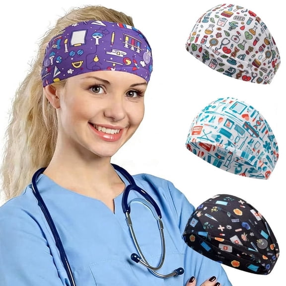 4 Packs Nursing Headbands with Buttons for Women, Non-Slip Medical Pattern Stretchy Wide Head Wraps for Yoga, Sports & Workout