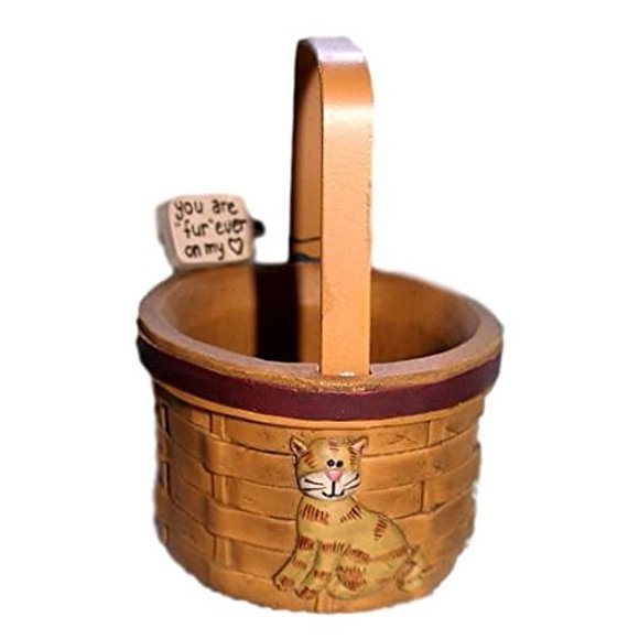 Blossom Bucket Chat Tabby Orange sur Panier en Osier Synthétique Figurine en Résine