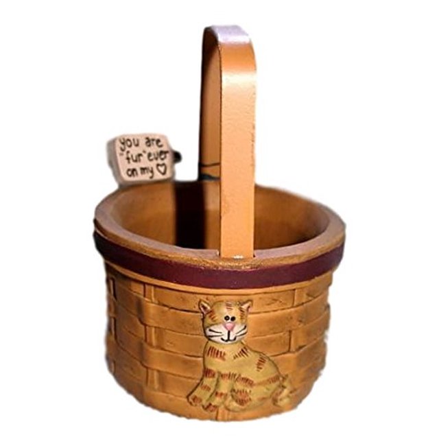 Blossom Bucket Chat Tabby Orange sur Panier en Osier Synthétique Figurine en Résine
