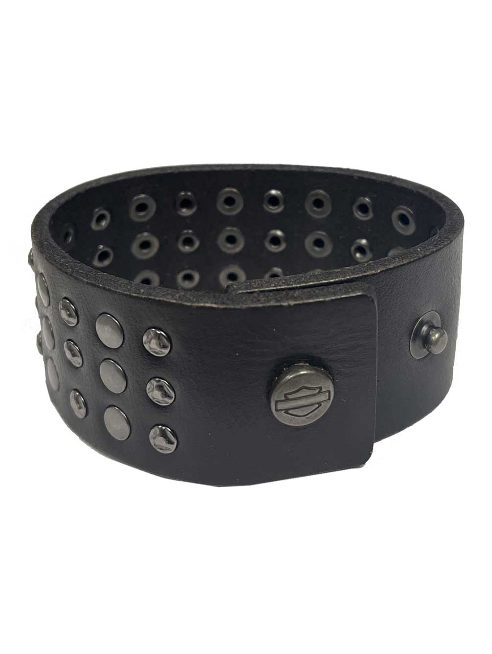 Harley-Davidson Mens Triple Row Stud Leather Cuff Bracelet Wristband (L/XL) Blk, Harley Davidson