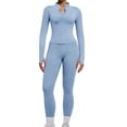 thumbnail image 3 of YHCY 2PC Womens Stretchy Yoga Matching Set Zip Up Long Sleeve Thumbhole Jacket Matching Elastic Waist Tummy Control Leggings Elegant Casual Soft Activewear Athletic Workout Clothes Light Blue Xxl, 3 of 9