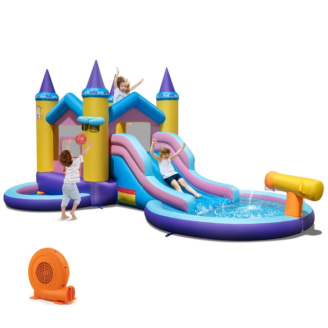 Gymax Kids Inflatable Water Slide w/ Slide Splash Pool Water Cannon w/ 680W Blower