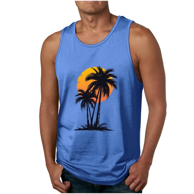 Camisetas de Tanque de los Hombres Tanque de los Hombres Incolor Gradiente de Impresión Cuello Redondo Correa Delgada Fuga Atrás Regular Casual Deportes Blusas de Tanque