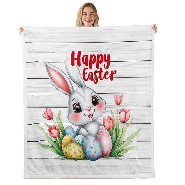 Erosebridal Easter Eggs Throw Blanket for Couch 60x80,Animal Rabbit Fleece Blanket,Festival Decor