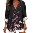 thumbnail image 2 of Yxbdin Womans Plus Size Tops 3/4 Sleeve Blouses Loose Fit V Neck Spring Outfits Casaul Dressy Shirts Trendy Floral Printed Clothes Black M, 2 of 5