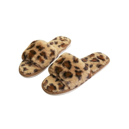 

Rotosw Womens Plush Slippers Fluffy Slippers For Women Fashion Leopard House Slippers Super Soft Massage Female Indoor Non-Slip Slippers