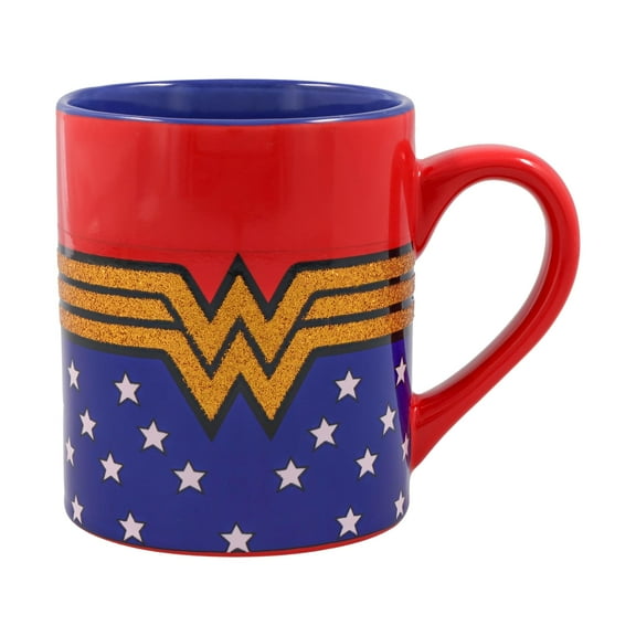 DC Comics Wonder Woman Logo Glitter Ceramic Mug | Holds 14 Ounces