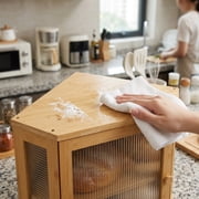 YUCHANG Corner Bread Box for Kitchen Counter, Bamboo Large Capacity Bread Storage Bin with Acrylic Door Panel