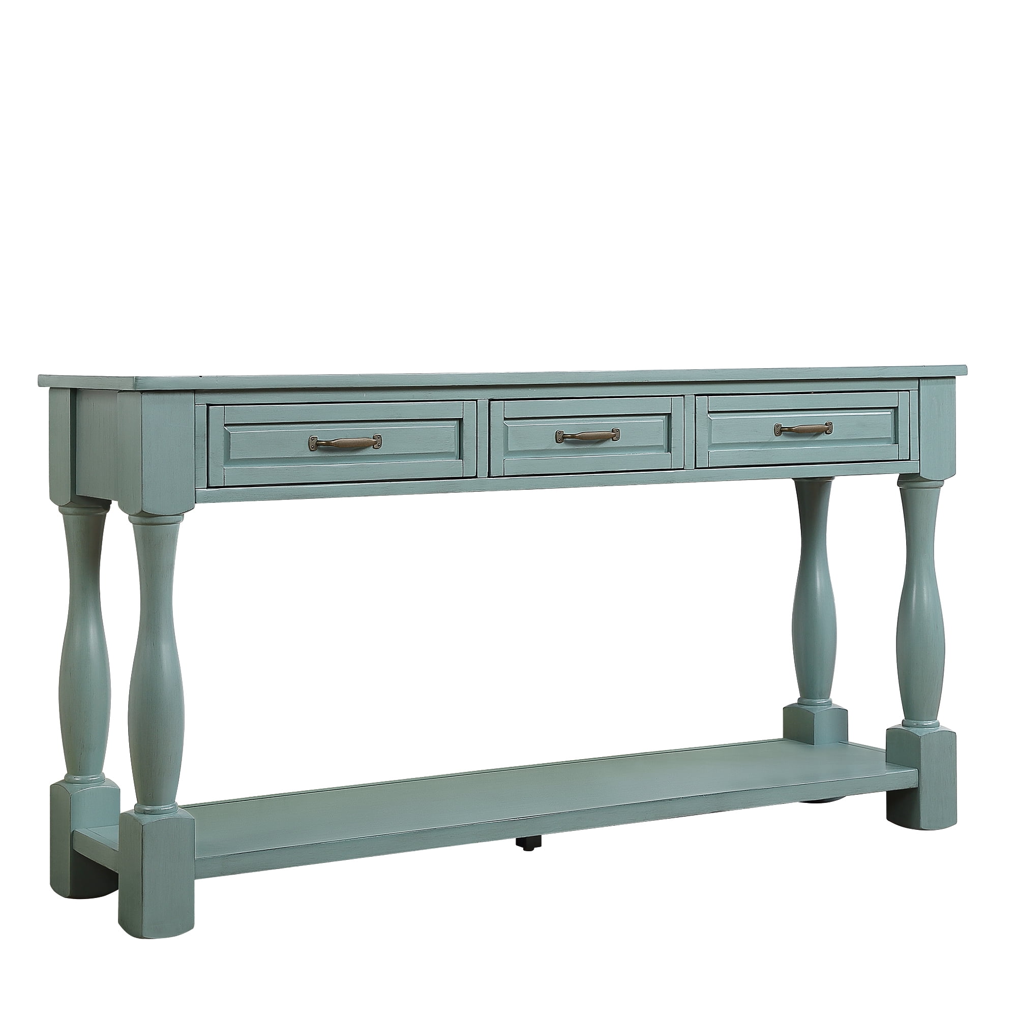 Leumius 63In Long Wood Console Table with 3 Drawers and 1 Bottom Shelf for Entryway Hallway (Retro Blue)