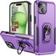 thumbnail image 1 of Funda Sumao para iPhone 15 Plus con anilla, fina, de silicona líquida, de grado militar, a prueba de golpes, color morado y negro, 1 of 8