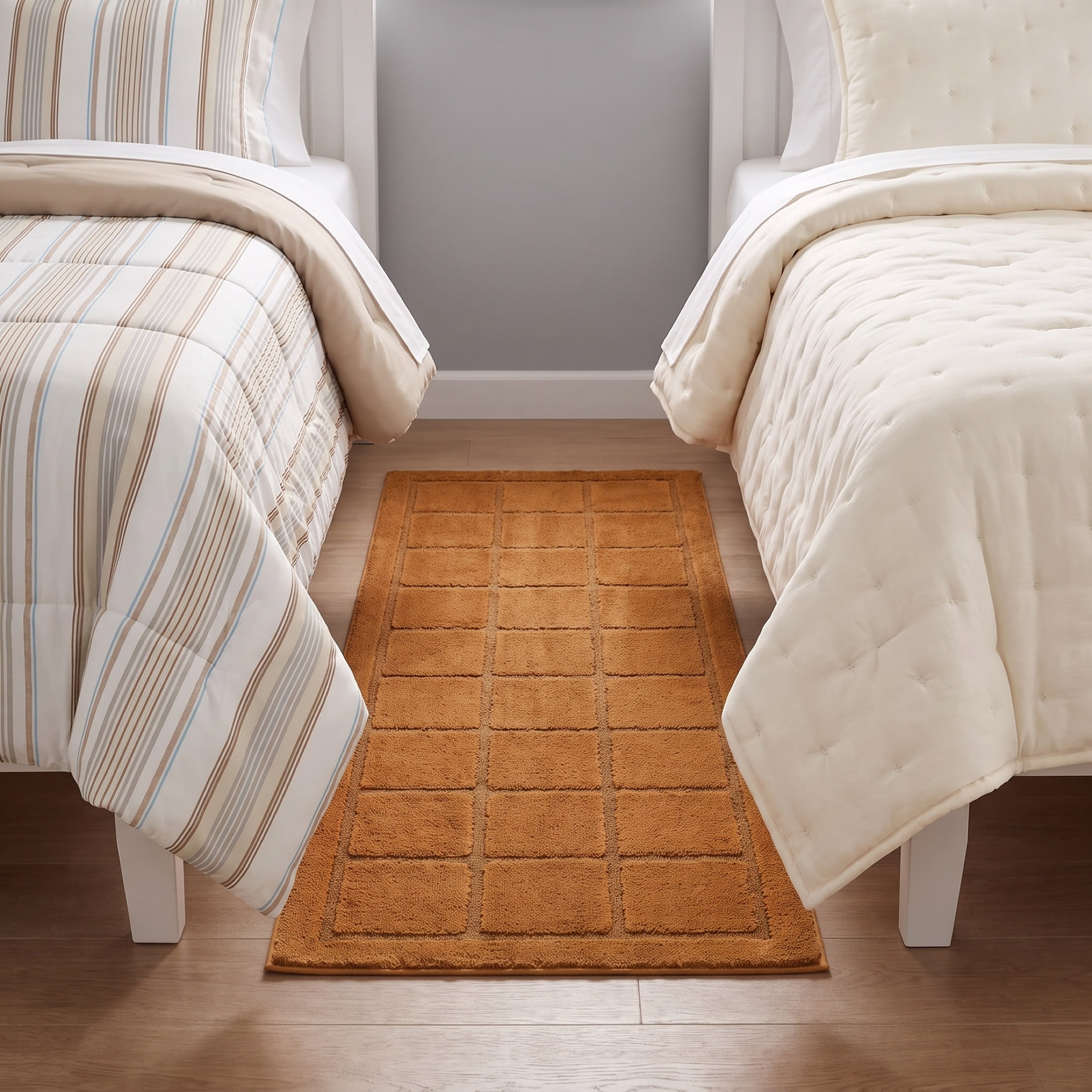 Mainstays Solid High Low Tufted Grid Brown Indoor Runner Rug, 2' x 6'
