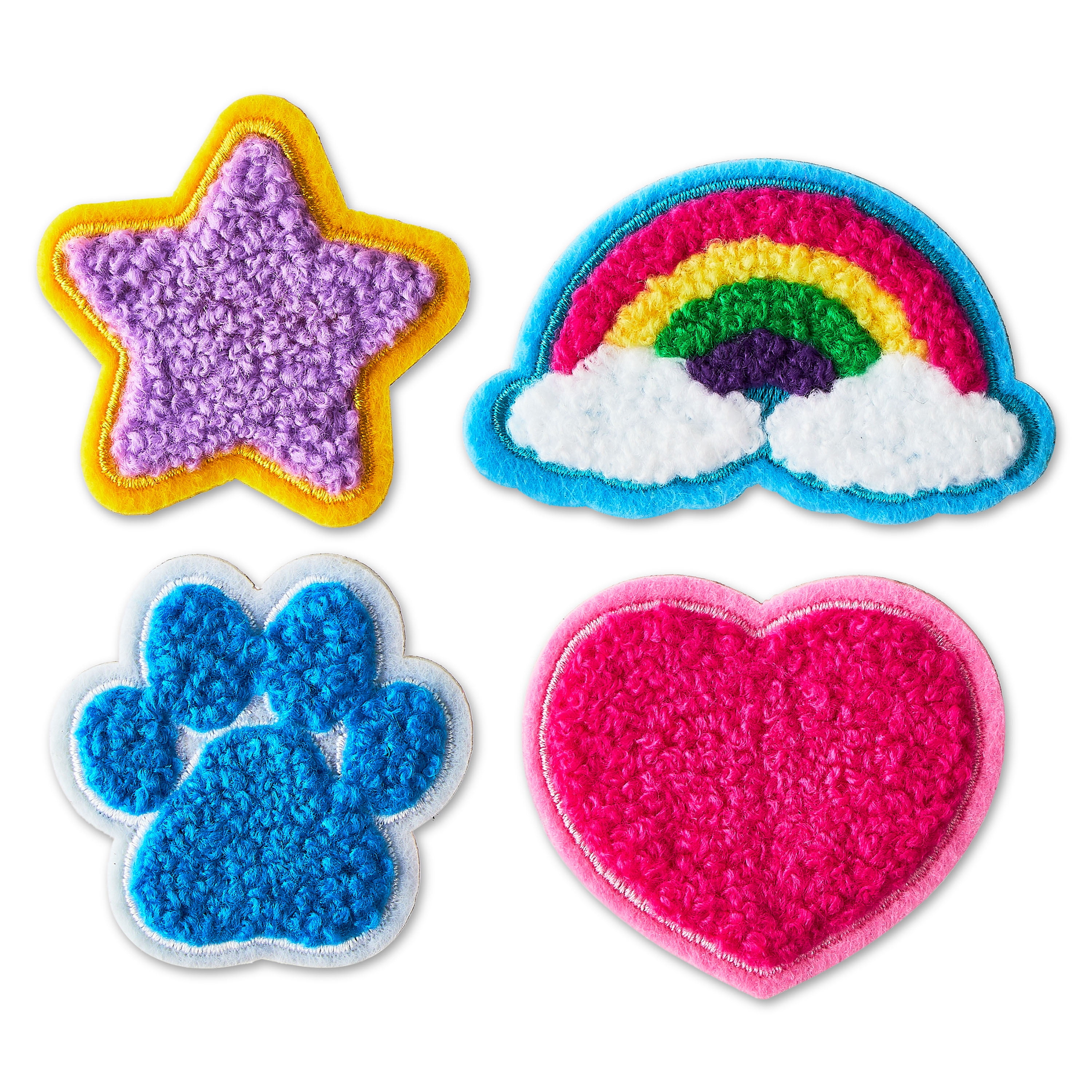 Pen+Gear Chenille Patch Stickers, 4 Count, Star, Rainbow, Paw, Heart, For Backpacks, Lunch Kits and Students
