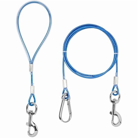 Chew Proof Dog Leash,5Ft Tie Out Cable with Detachable Short Handle,Cable Braided Cord Steel Training Dog Leash for Teething Puppies Small Medium and Large Dogs