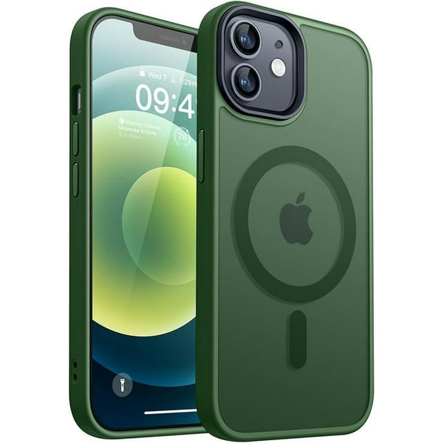 Entronix Heavy Duty Case For iPhone 12, 12 Pro, Translucent Matte Back, Magnetic Sturdy Case, Green