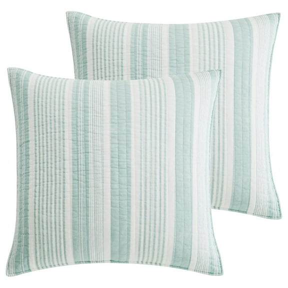 - Aqua Breeze - Quilted Euro Shams Set of Two (26 x 26 in.) - Coastal - Aqua and White - Cotton Fabric