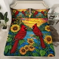 thumbnail image 2 of Feelyou Kawaii Boho Bird Queen Sheet Sets, Jungle Sunflower Plant Flat Sheet, Teens Boys Girls Kids Queen Fitted Sheet, Luxury Bedroom Decor, 4pcs, 2 of 7