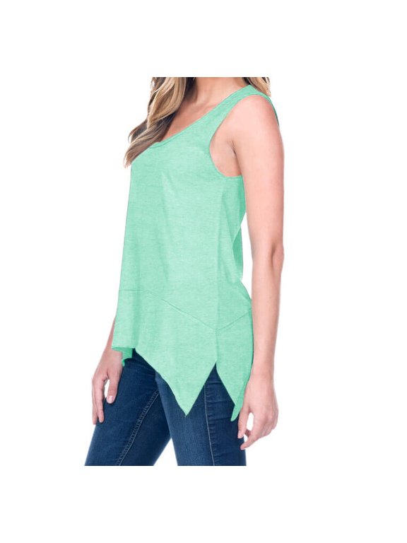 Kavio! Juniors Sheer Jersey Scoop Neck Raw Edge Shark Bite Tank Ice Green XL