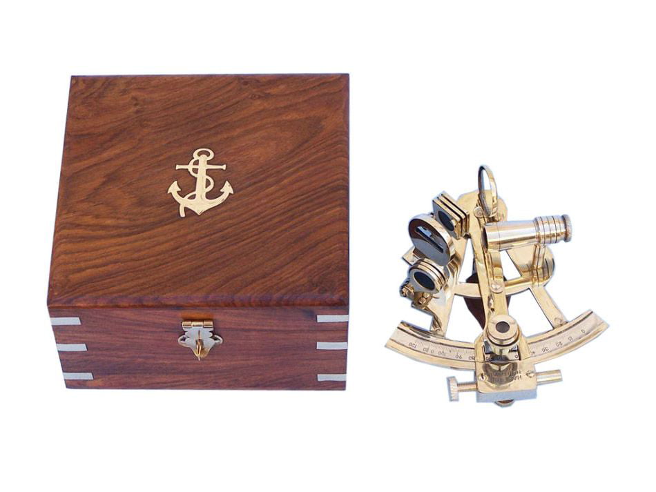 Antique Brass Sextant Navigation Nautical Marine Vintage Leather Box 