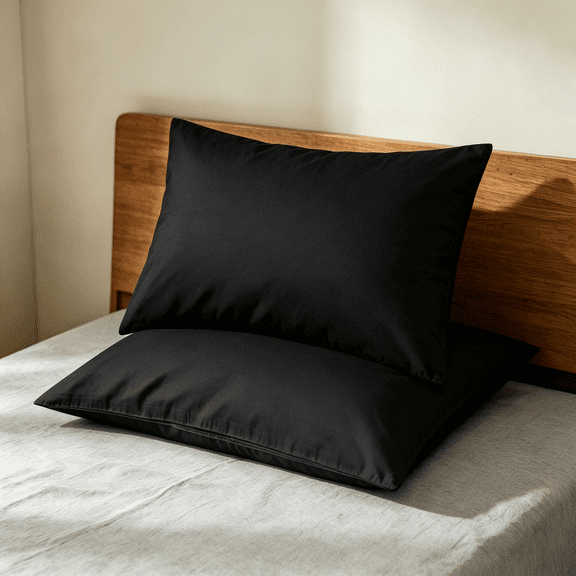 Kelnaro Queen Size Cotton Pillowcase 2 Pack 20x30 inches, Envelope Closure Ultra Soft Breathable Pillow Covers, Black