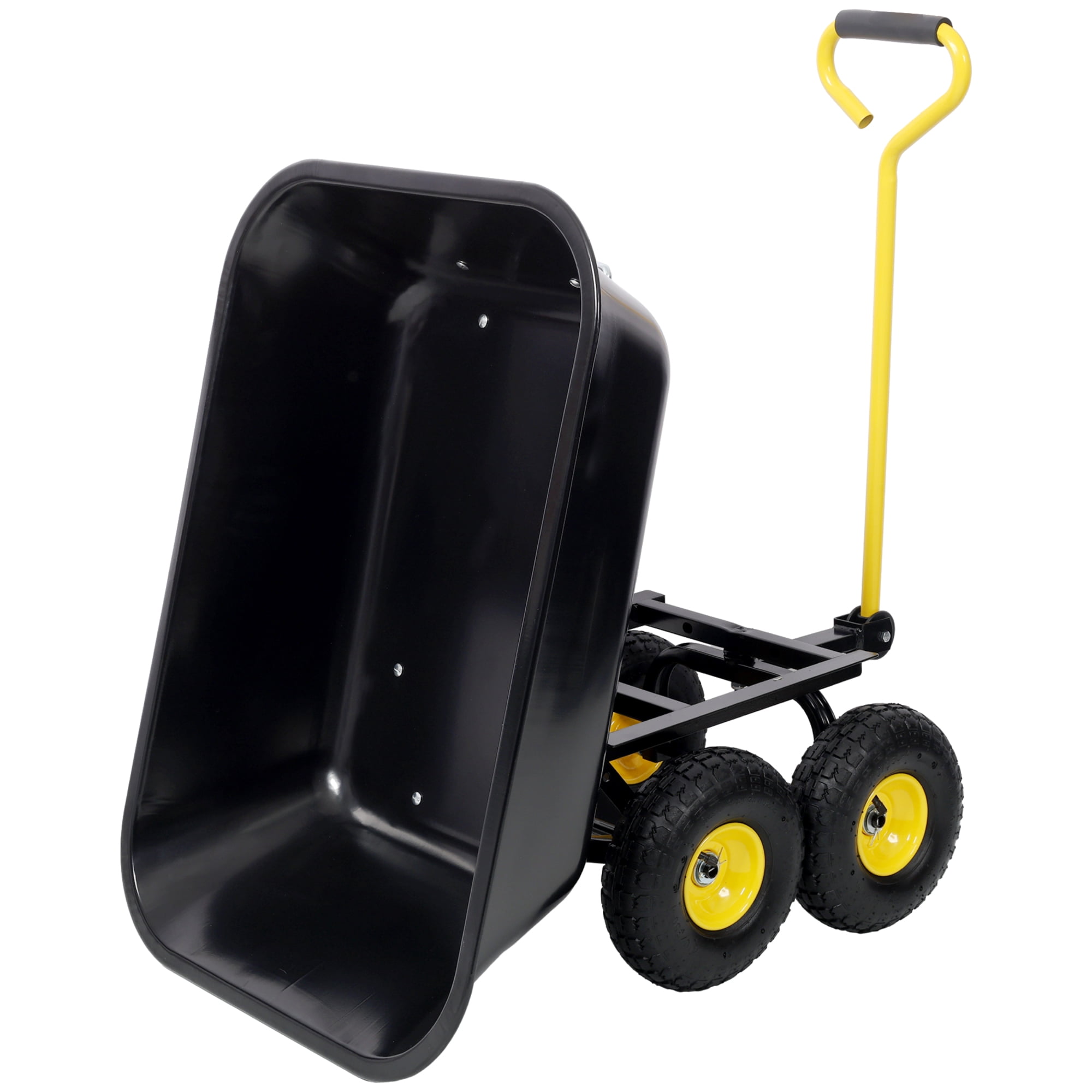Leumius Metal Dumping Cart,Utility Garden Cart Yard Cart with Metal Srame,600lb,10 Inch Tires,for Lawn, Gardening,Black
