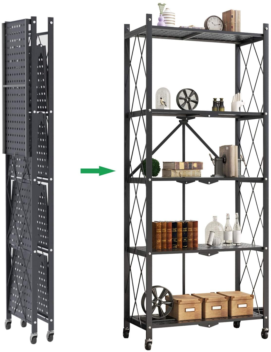 SogesPower Foldable Metal Standing Shelf 5 Tiers Storage Rack with