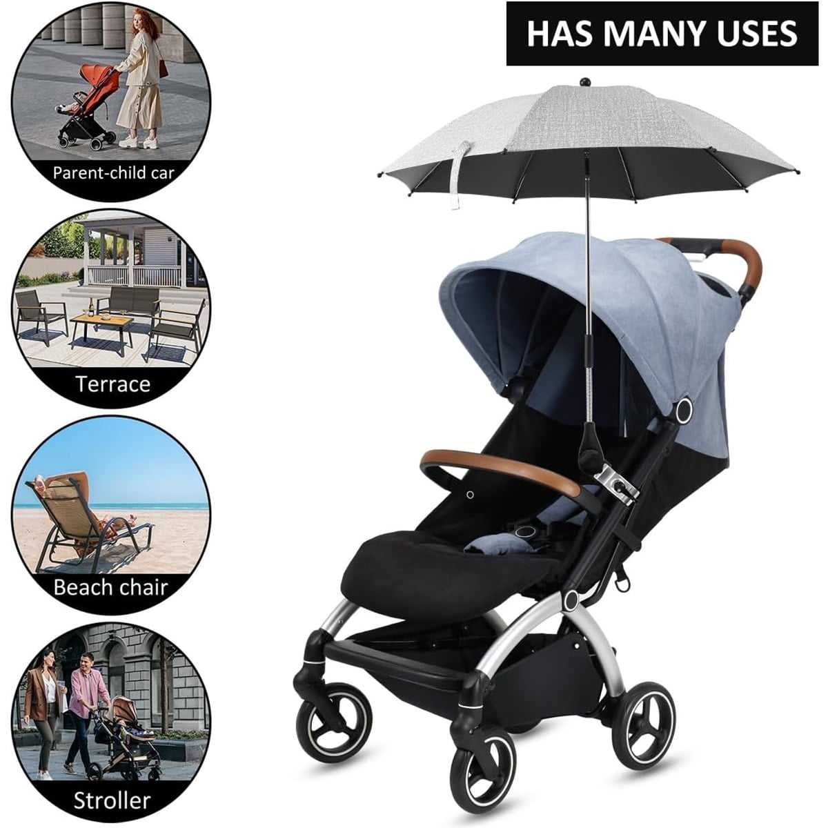 Sugagale Adjustable Sun Shade Umbrella with Clamp for Strollers, Beach Chairs, and Wheelchairs - Foldable Travel Umbrella for Toddlers