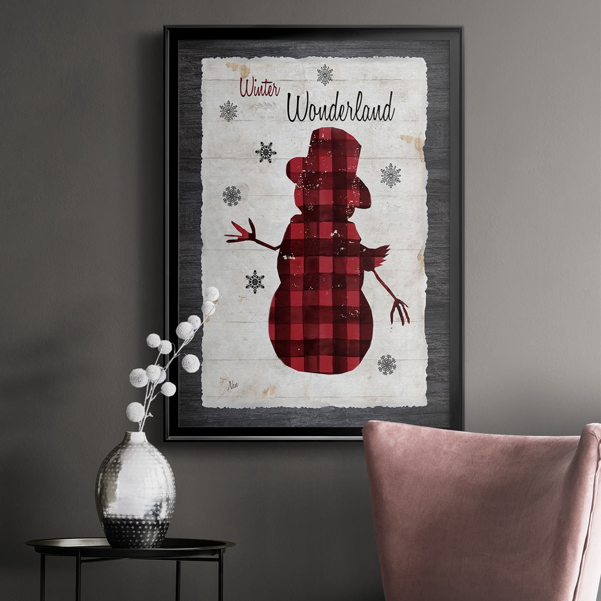 Checkered Snowman II Premium Framed Print - Ready to Hang
