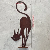 1pc Rusty Series Of Wrought Iron Crafts Cat Halloween Fence Ornaments Outdoor Garden Statue Ornaments for Garden Party Décor