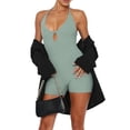 thumbnail image 4 of Liacowi Women Tie-Up Sleeveless Bodycon Romper Sexy Low-Cut Slim Fit Short Jumpsuit Solid Color Backless One Piece Playsuits Bodysuits, 4 of 7