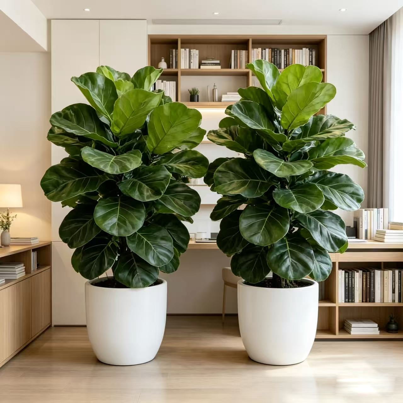32 Inch Artificial Fiddle Leaf Fig Tree 2 Pcs - Realistic Faux Tropical Tree with Large Leaves, UV Resistant Fake Plant for Living Room, Office, Home Decor (No Pot)