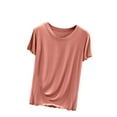 thumbnail image 2 of Dwaogom Women's Round Neck Solid Color Short Sleeved Loose T-shirt Short Sleeved Round Neck Top/shirt Waterproof Winter Coat Ladies Basic Trucker Jackets, 2 of 4