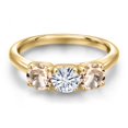 thumbnail image 3 of Gem Stone King 10K Yellow Gold Forever One DEF Moissanite From Charles & Colvard and Peach Morganite Engagement Ring for Women | 1.30 Cttw | Round 5MM | Gemstone Birthstone | Size 9, 3 of 7