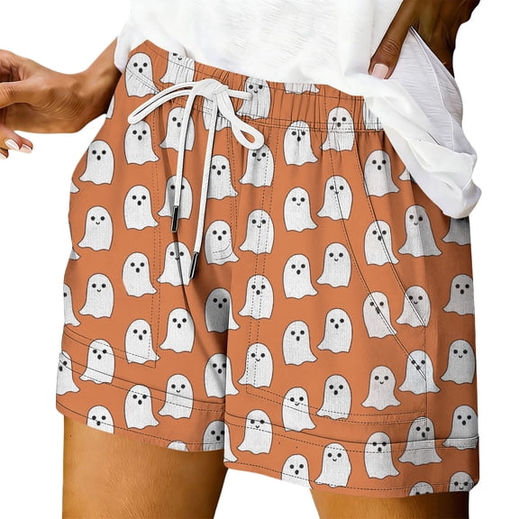 Bovemsi Womens Shorts Casual Palazzo Pants for Women Orange Halloween Themed Printed Comfort Shorts M
