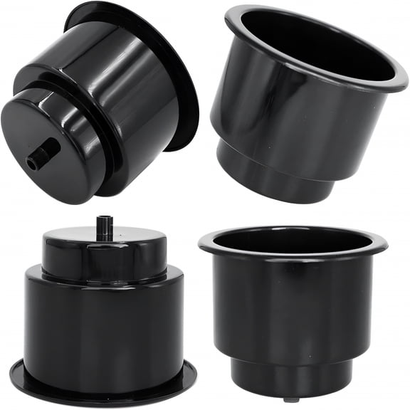 RIONIMA Black Plastic Cup Drink Holder Insert with Drain for Marine Boat RV Camper,4PCS