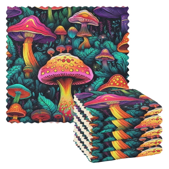 6 Packs Mushroom and Leaves Kitchen Dish Towels Soft Absorbent Dish Cloths 11"x11"