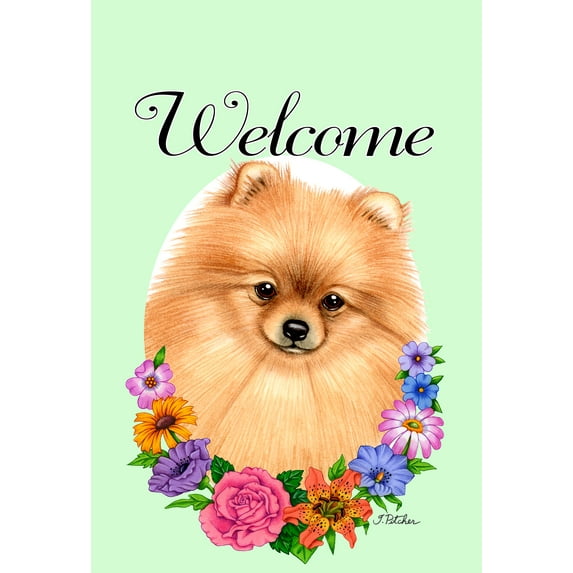 Pomeranian - Best of Breed Welcome Flowers House Flags