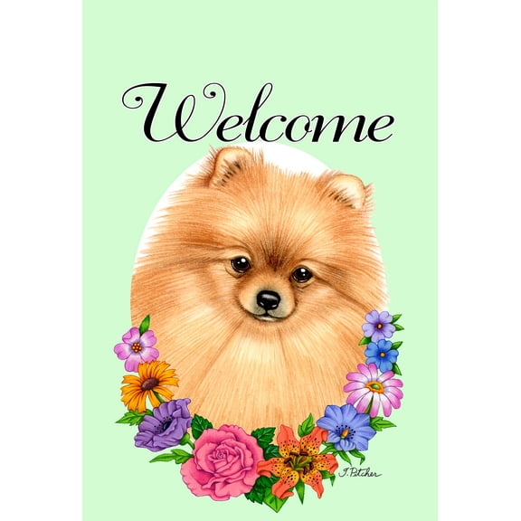 Pomeranian - Best of Breed Welcome Flowers Garden Flags