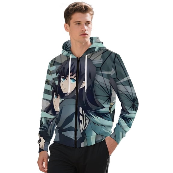 Demon Slayer Tokito Muichiro Jacket Casual Oversized Hoodie Stylish Zipper Hooded Sweatshirt Warm Loose Outerwear S
