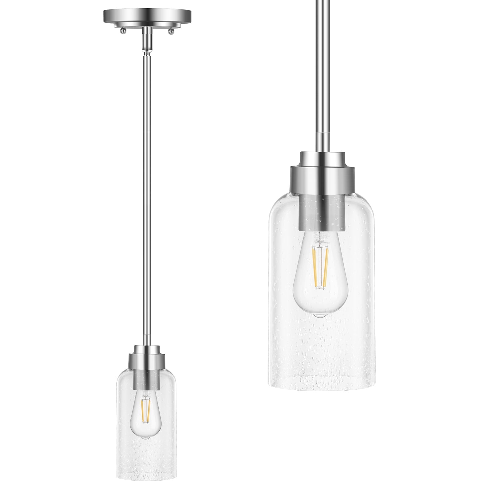 DEWENWILS Glass Pendant Light for Kitchen Island, Hanging Light Fixture, Seed Glass Shade, Brushed Nickel Finish