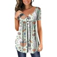 thumbnail image 1 of Blusa con estampado de manga corta y cuello redondo con botones informales y cómodos a la moda para mujer OAVQHLG3B Store  lin121212, 1 of 3